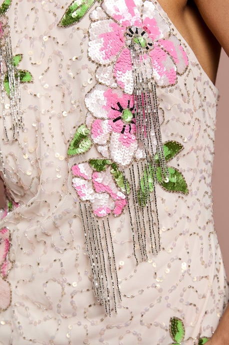 Petite High Neck Floral Sequin Maxi Dress - Image 4
