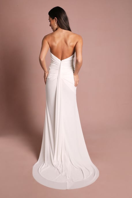 Structured Bodice Drape Detail Bandeau Wedding Dress - Image 3