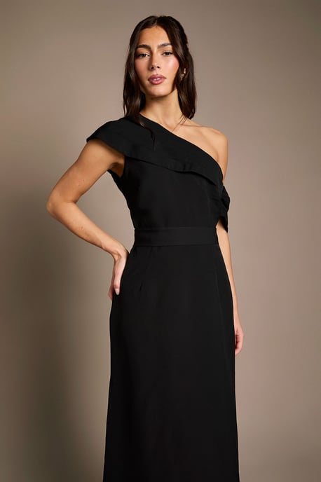 Crepe High Neck One Shoulder Bridesmaid Maxi Dress - Image 2