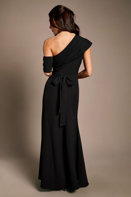 Crepe High Neck One Shoulder Bridesmaid Maxi Dress - Image 3