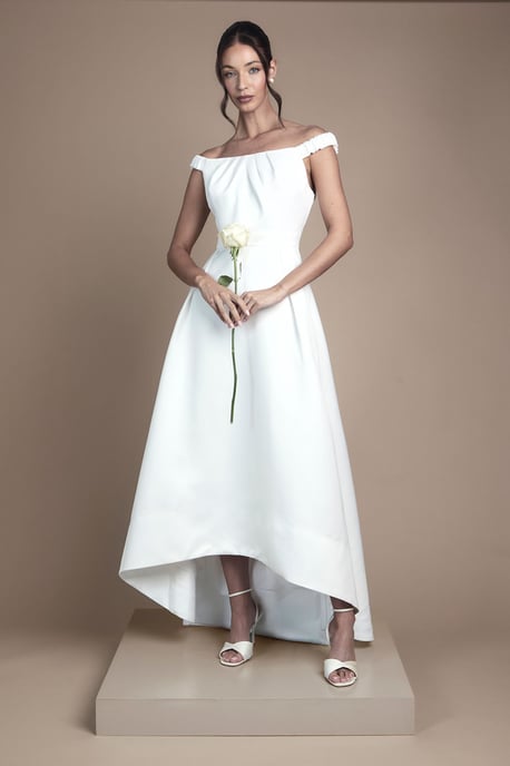 Bardot Fit and Flare Hi Low Hem Maxi Wedding Dress - Image 1