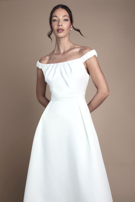 Bardot Fit and Flare Hi Low Hem Maxi Wedding Dress - Image 2