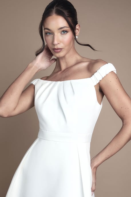 Bardot Fit and Flare Hi Low Hem Maxi Wedding Dress - Image 4