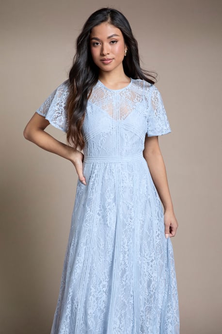 Petite Angel Sleeve Lace Bridesmaid Dress - Image 2