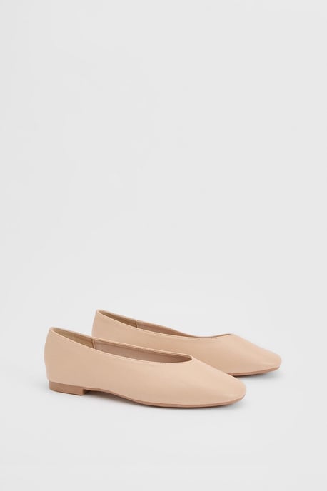 Seraphina Faux Leather High Cut Square Toe Padded Ballet Pumps - Image 1