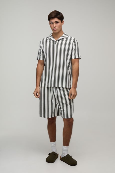 Regular Fit Stripe Revere Polo & Shorts Set - Image 4