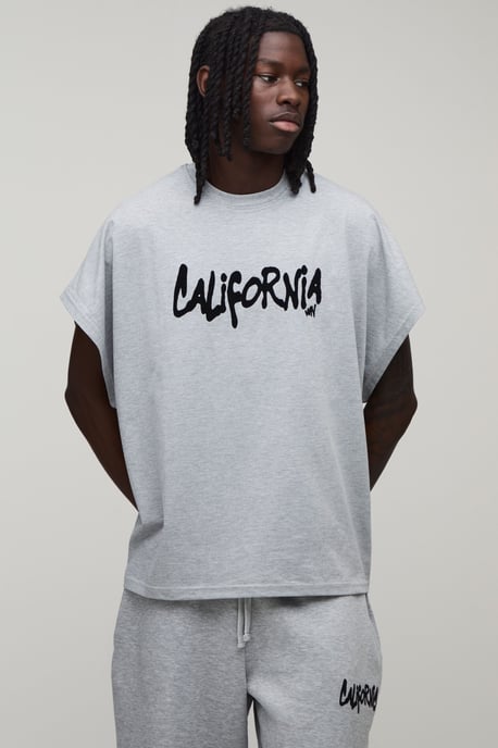 Oversized Cap Sleeve California Flocked T-Shirt And Jogger Set - Image 3