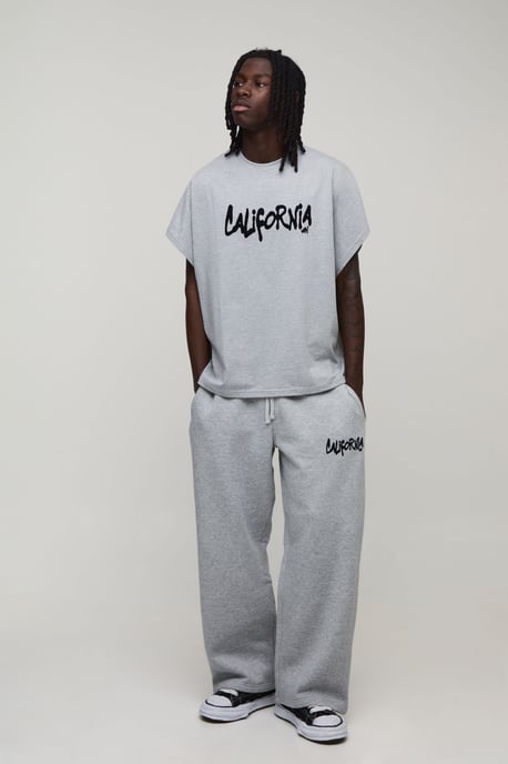 Oversized Cap Sleeve California Flocked T-Shirt And Jogger Set - Image 4
