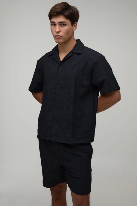 Palm Crinkle Oversized Shirt & Relaxed Short Set - Image 1