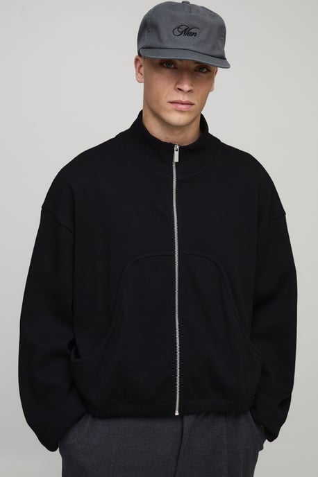 Oversized Boxy Rib Jersey Funnel Neck Track Top - Image 1