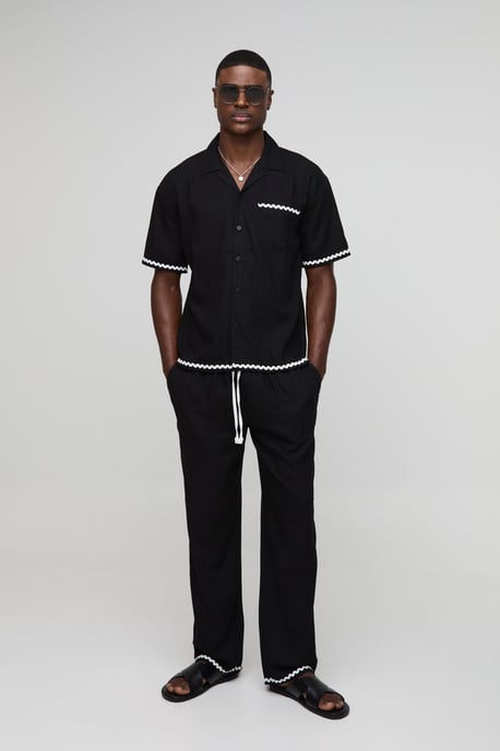 Oversized Contrast Trim Heavyweight Linen Shirt & Relaxed Trouser Set - Image 1