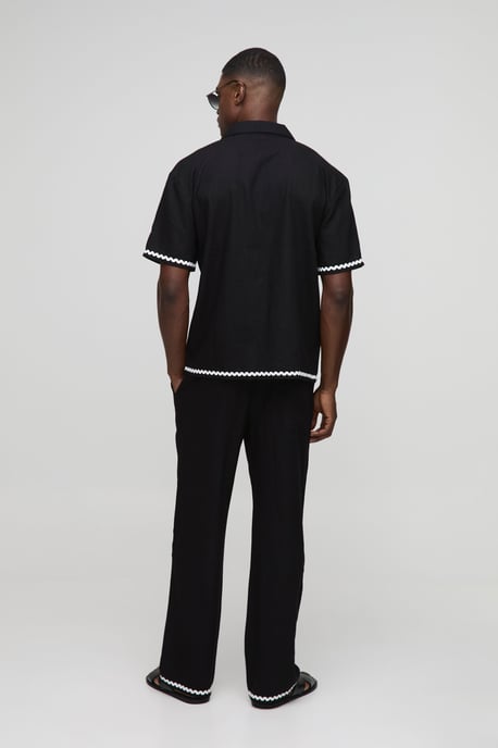 Oversized Contrast Trim Heavyweight Linen Shirt & Relaxed Trouser Set - Image 2