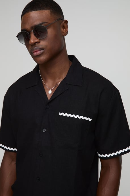 Oversized Contrast Trim Heavyweight Linen Shirt & Relaxed Trouser Set - Image 3