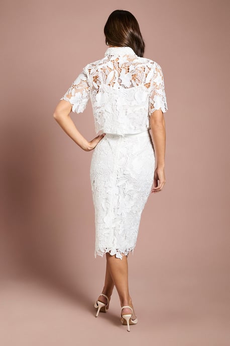 Lace Pearl Button Pencil Skirt - Image 3