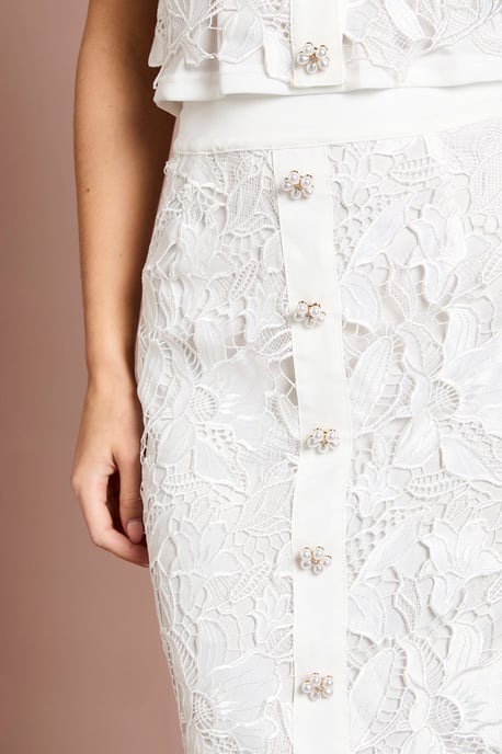 Lace Pearl Button Pencil Skirt - Image 4