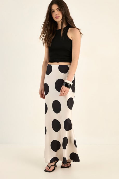 Satin Polka Dot Bias Maxi Skirt - Image 1