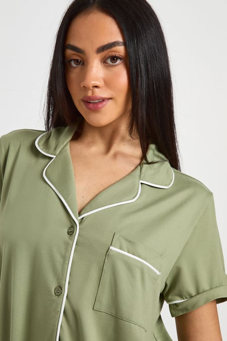 Jersey Piping Detail Short Sleeve Shirt & Shorts Pyjama Set - Image 4