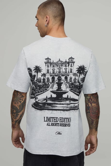 Ash Grey Relaxed Large Scale Landscape Print T-Shirt - Image 1