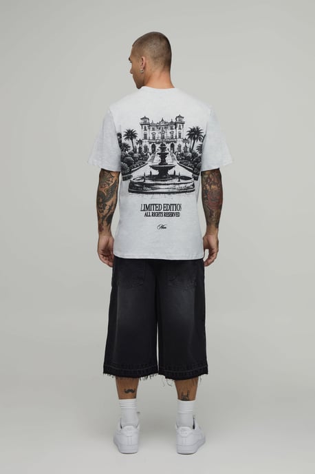 Ash Grey Relaxed Large Scale Landscape Print T-Shirt - Image 2