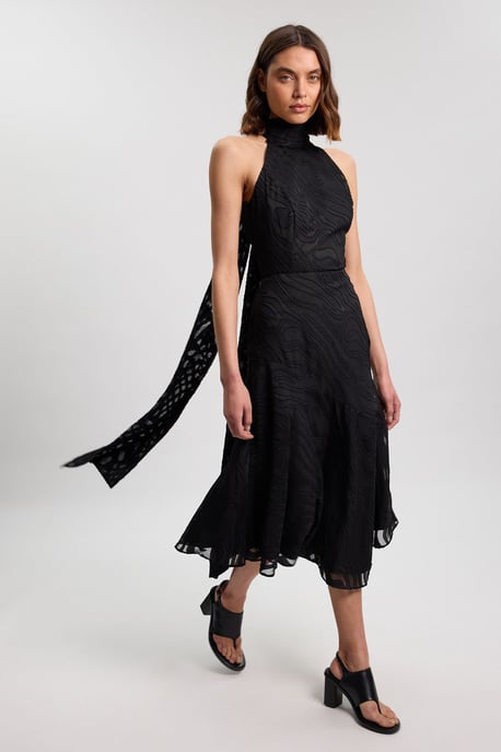 Slub Self Stripe Scarf Detail Woven Blouse - Image 1