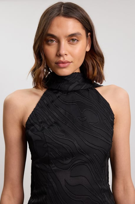 Slub Self Stripe Scarf Detail Woven Blouse - Image 4