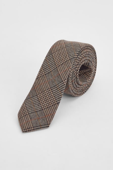 Brown Tweed Look Check Tie - Image 1