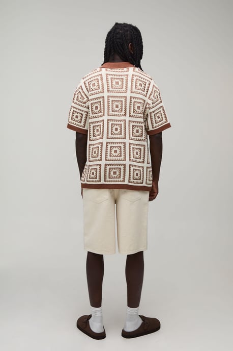 Relaxed Crochet Patch Tapestry Knitted Shirt - Image 2