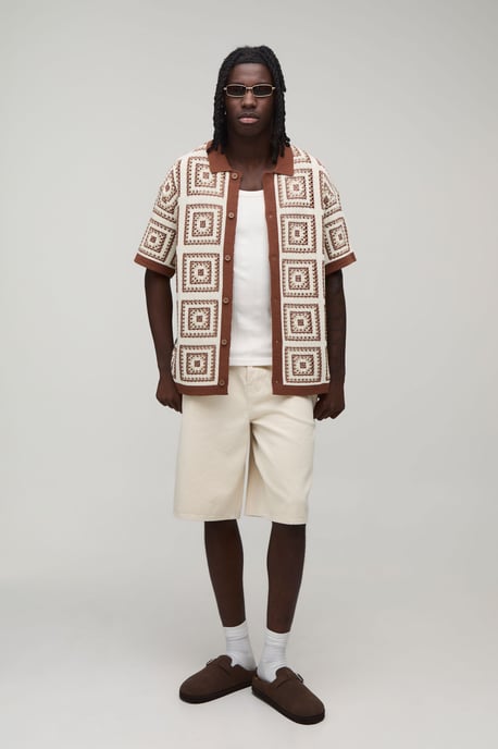 Relaxed Crochet Patch Tapestry Knitted Shirt - Image 4