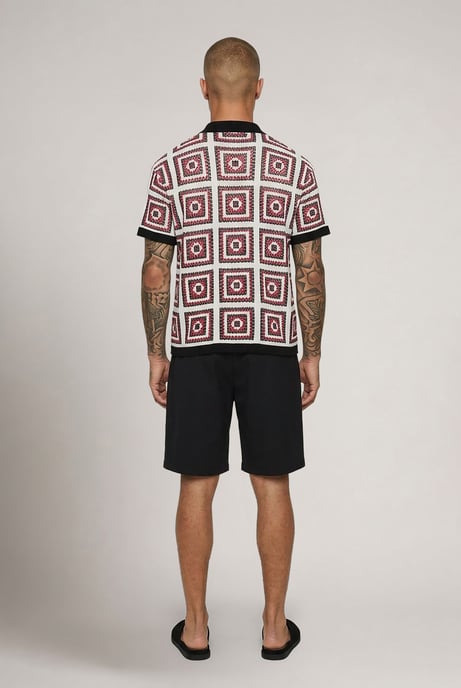 Relaxed Crochet Patch Tapestry Knitted Shirt - Image 2