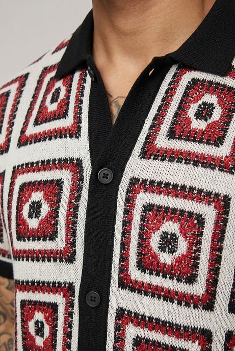 Relaxed Crochet Patch Tapestry Knitted Shirt - Image 3