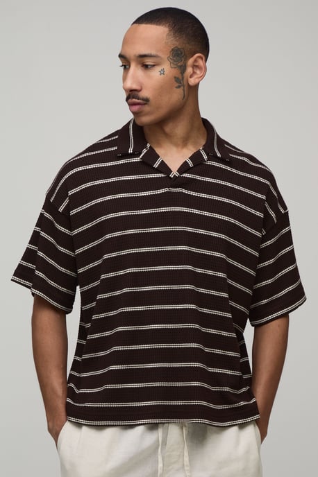 Oversized Striped Waffle Revere Polo - Image 1