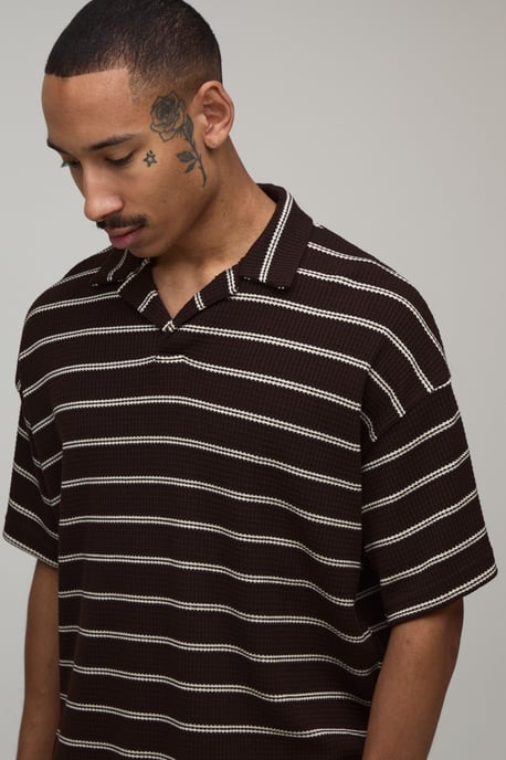 Oversized Striped Waffle Revere Polo - Image 3