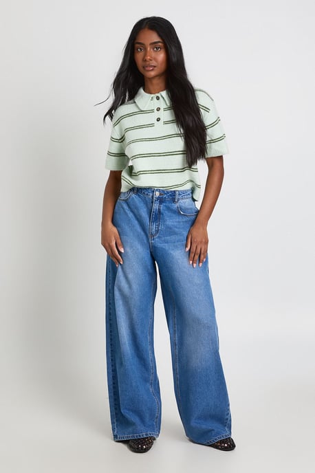 Mid Waist Loose Fit Wide Leg Jean - Image 1