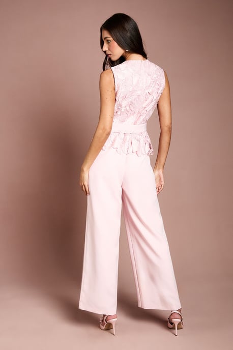 Lace Bodice Crepe Trouser Belted Jumpsuit - Image 3