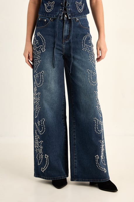 Western Baggy Studded Denim Jeans Co-Ord - Image 2