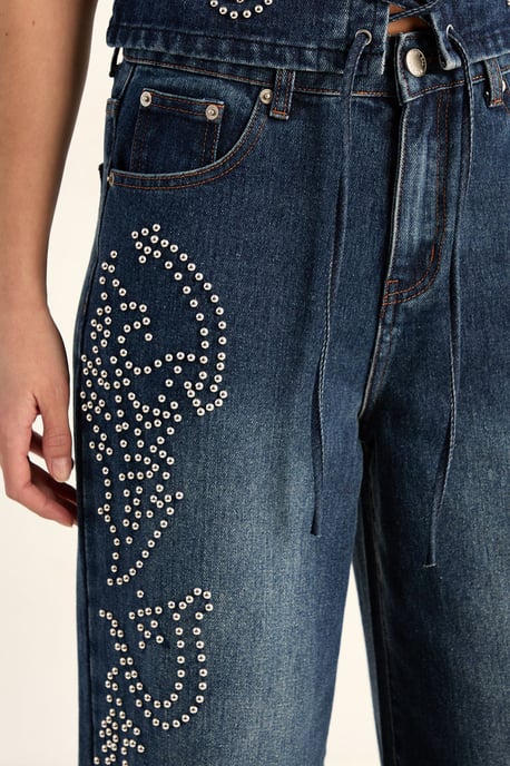 Western Baggy Studded Denim Jeans Co-Ord - Image 3