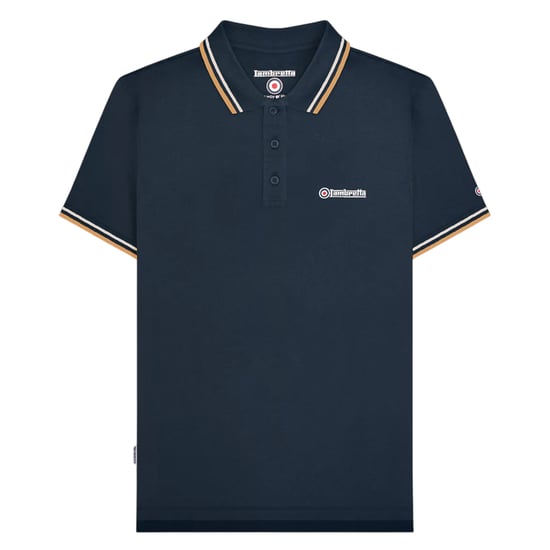 Lambretta Mens SS25 Twin Tip Polo Shirt (Navy/Wood Ash/Tobacco) - Image 1