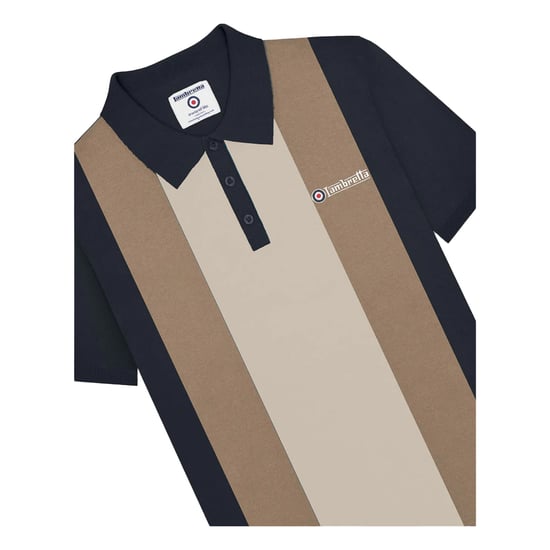 Lambretta Mens Vertical Stripe Knitted Polo Shirt (Navy/Cashew/Silver) - Image 3