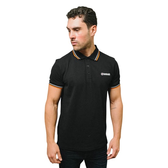 Lambretta Heren SS25 Twin Tip Poloshirt (Zwart/Wit/Marmelade) - Image 3