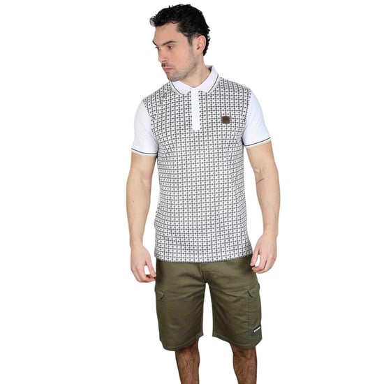 Lambretta Heren Houndstooth Poloshirt (Wit/Iron/Zilver) - Image 3