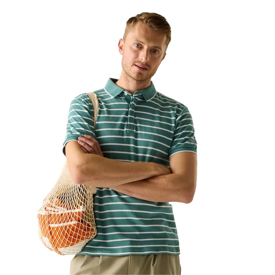 Regatta Mens Tiver Striped Polo Shirt (Arctic/White) - Image 4