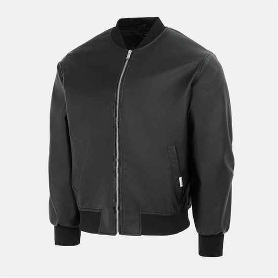 Men's Firetrap Pu Bomber in Black - Image 3