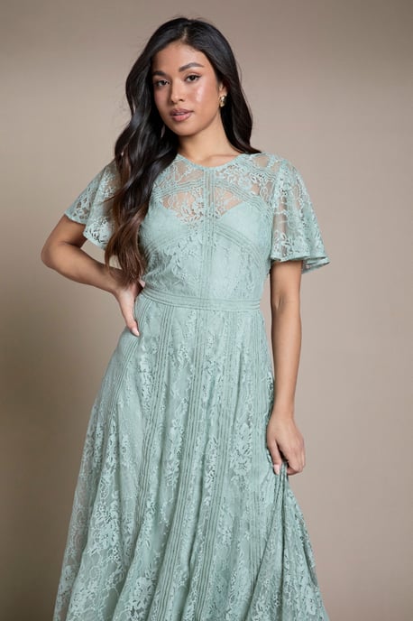 Petite Angel Sleeve Lace Bridesmaid Dress - Image 2