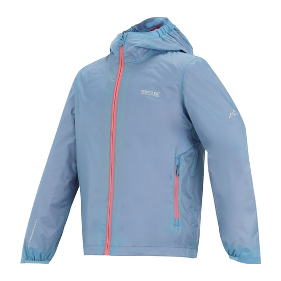 Regatta Waterdichte Shell Jas met hendel voor kinderen (Gewassen denim/perzikroze) - Image 3