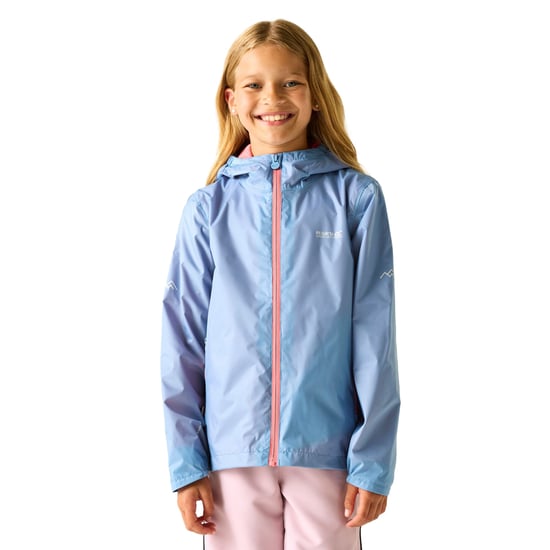 Regatta Waterdichte Shell Jas met hendel voor kinderen (Gewassen denim/perzikroze) - Image 4
