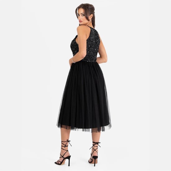 Women's Maya Deluxe Halter Neck Sleeveless Midi Dress in Black - Image 2