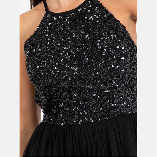 Women's Maya Deluxe Halter Neck Sleeveless Midi Dress in Black - Image 5
