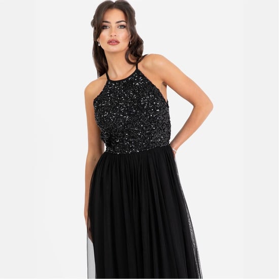 Women's Maya Deluxe Halter Neck Sleeveless Midi Dress in Black - Image 6
