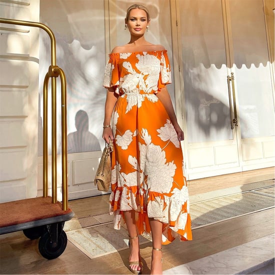 Women's AX Paris Orange Printed Bardot Style Midi Dress in Blood Orange - Image 3