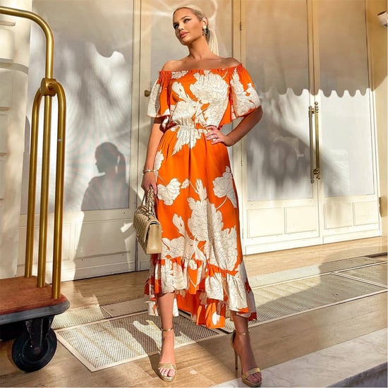 Women's AX Paris Orange Printed Bardot Style Midi Dress in Blood Orange - Image 4